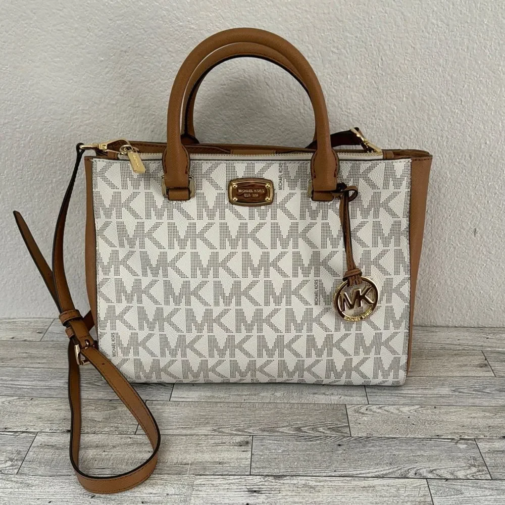 Michael Kors Cream and Tan Signature Satchel - Picture 3 of 17